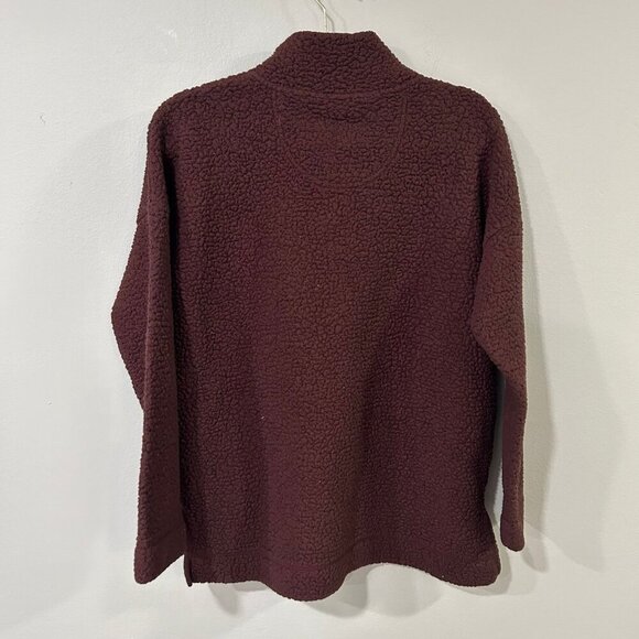 Aerie Oversized Sherpa Fleece Pullover Quarter Button Maroon Red Cozy Sweatshirt - Picture 3 of 3